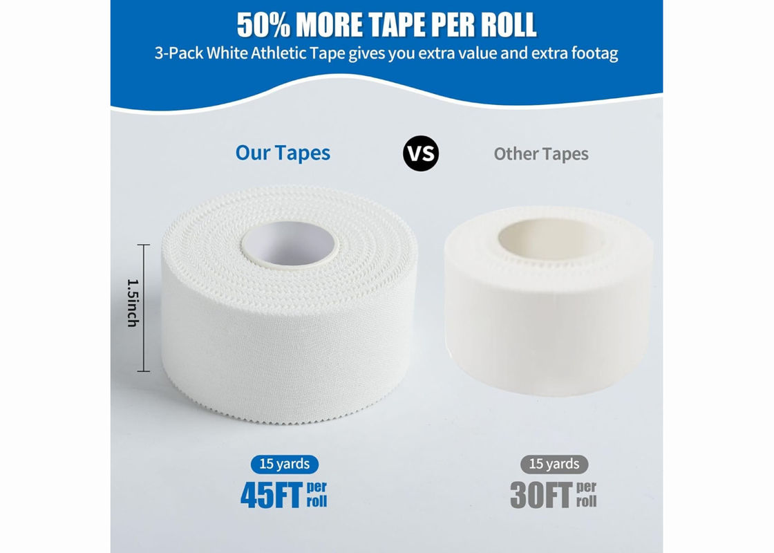 White Color Athletic Tape Cotton Adhesive Trainers Sports Wrapping Prevent Injuries